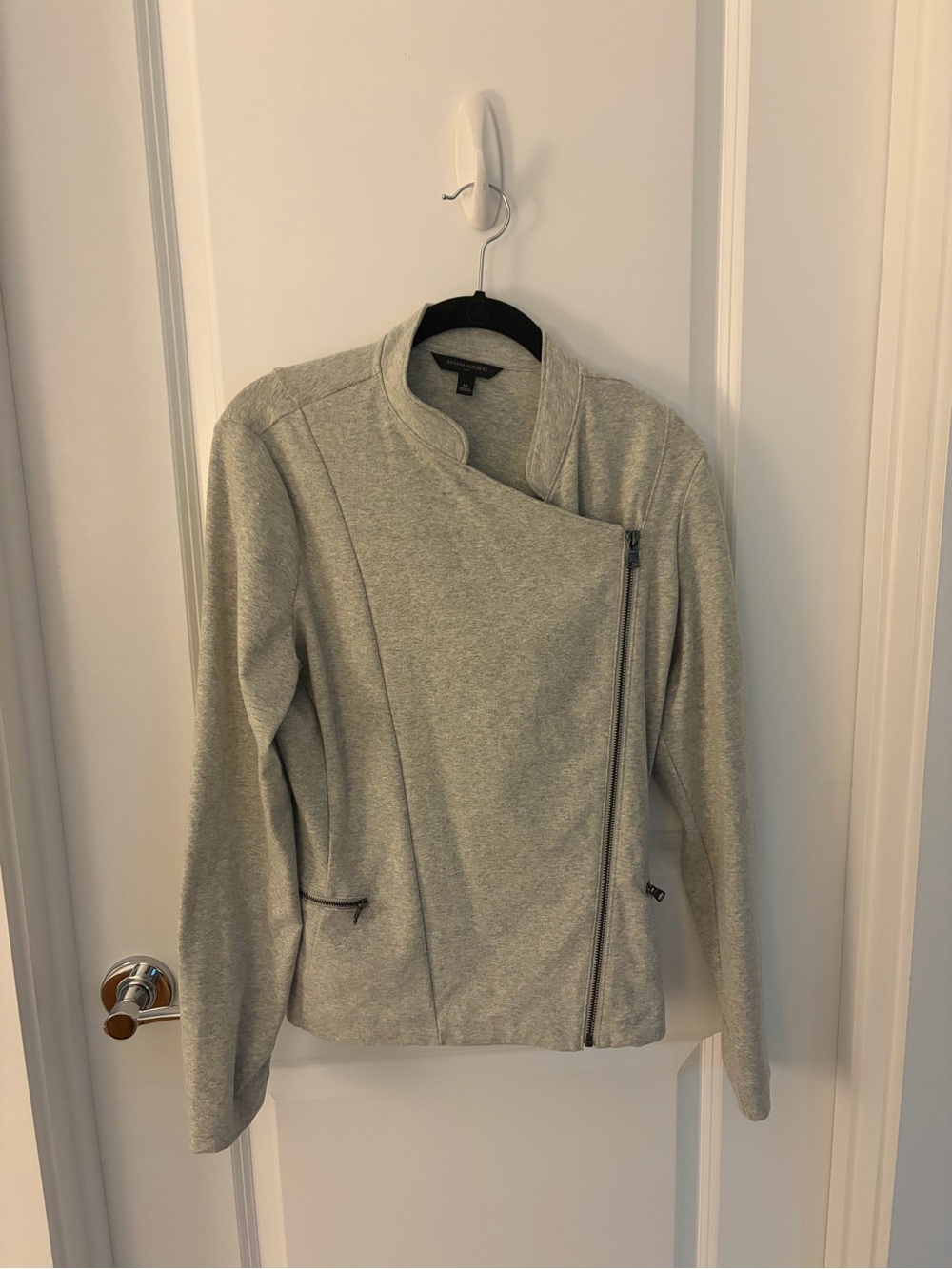 Banana Republic Heather Gray Asymmetrical Zip V-Neck Sweater Jacket